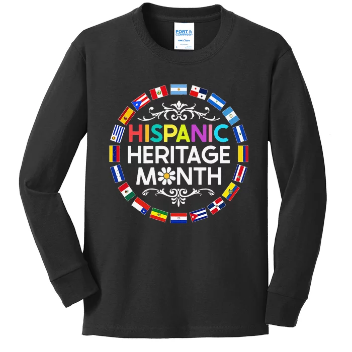 National Hispanic Heritage Month All Countries Flags Kids Long Sleeve Shirt