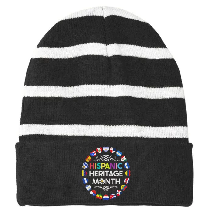 National Hispanic Heritage Month All Countries Flags Hearts Striped Beanie with Solid Band