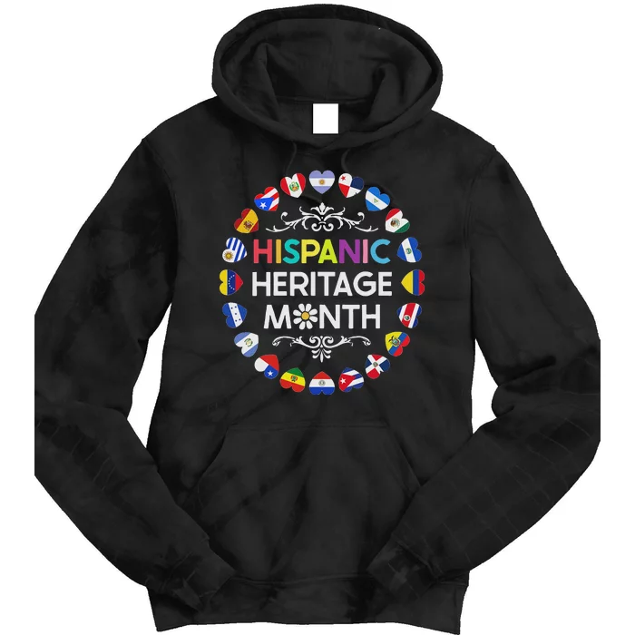 National Hispanic Heritage Month All Countries Flags Hearts Tie Dye Hoodie