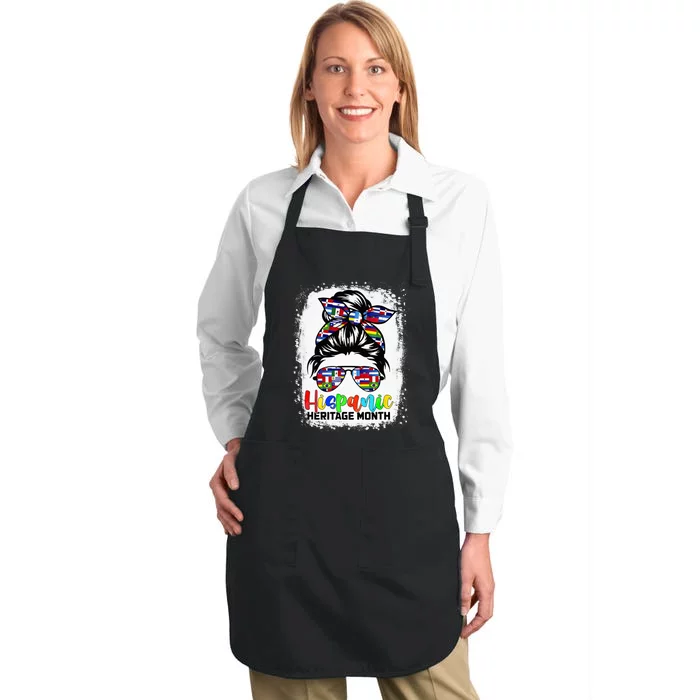 National Hispanic Heritage Month Messy Bun Countries Flags Full-Length Apron With Pocket