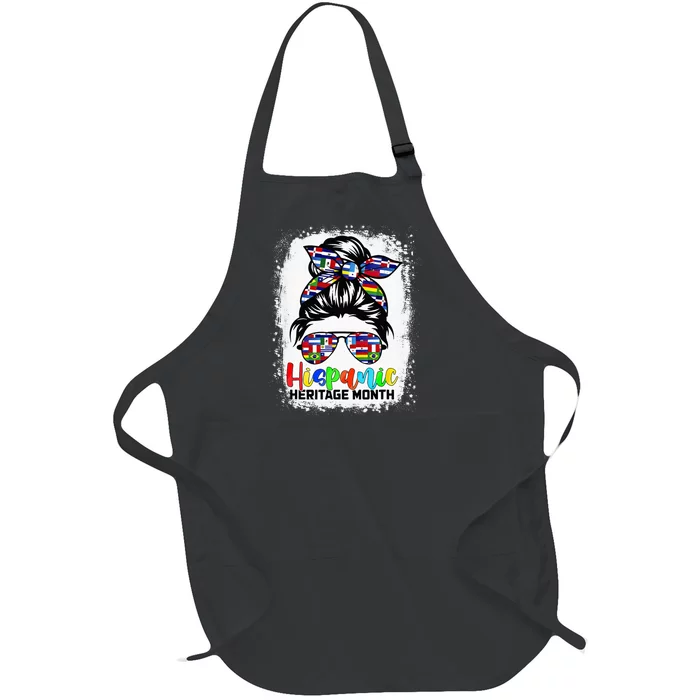 National Hispanic Heritage Month Messy Bun Countries Flags Full-Length Apron With Pocket