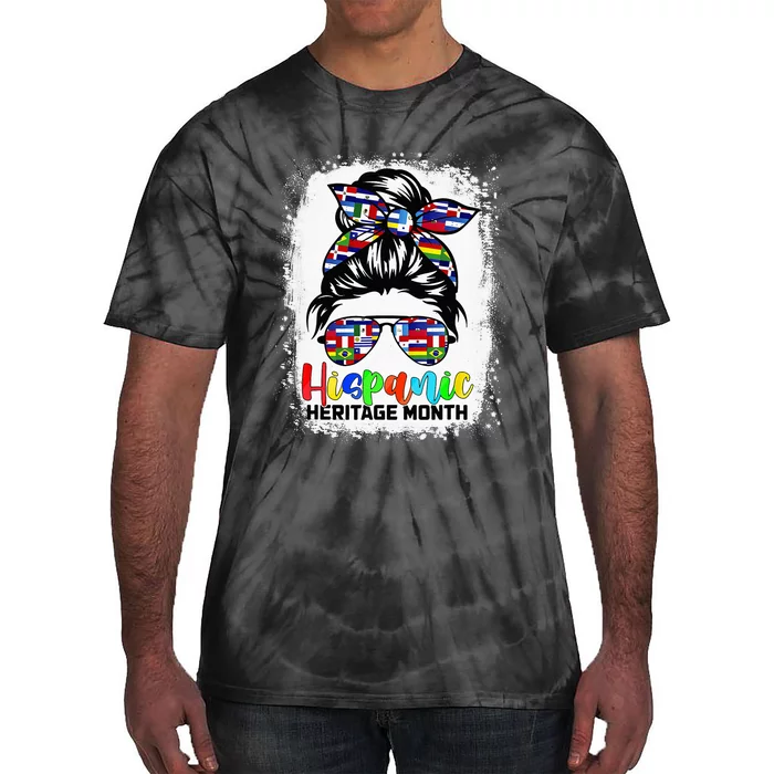 National Hispanic Heritage Month Messy Bun Countries Flags Tie-Dye T-Shirt