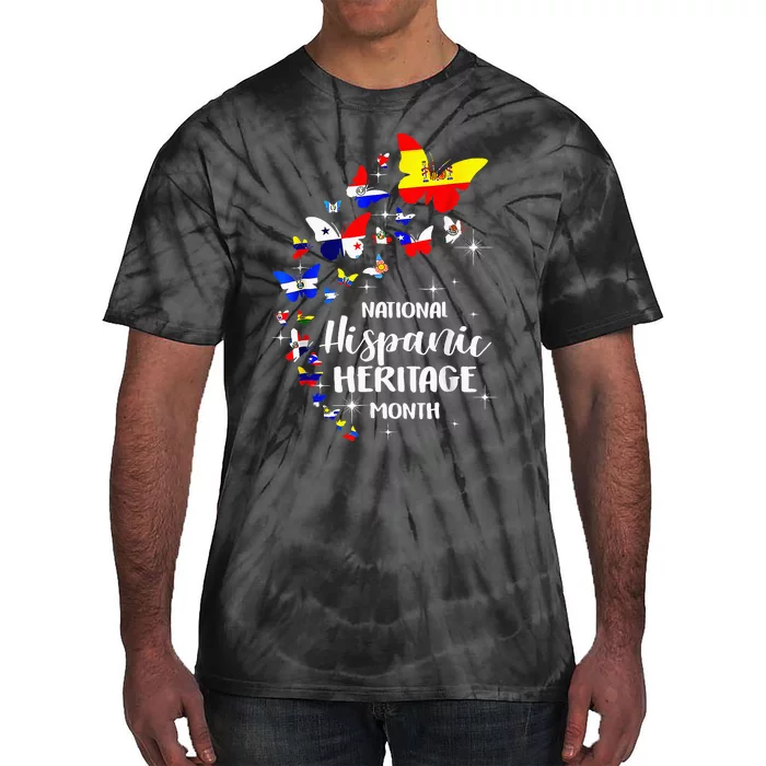 National Hispanic Heritage Month Butterfly Countries Flags Tie-Dye T-Shirt