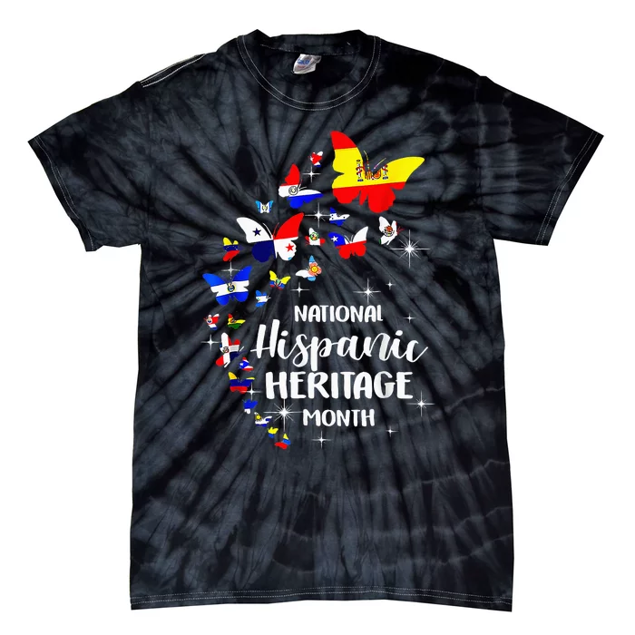 National Hispanic Heritage Month Butterfly Countries Flags Tie-Dye T-Shirt