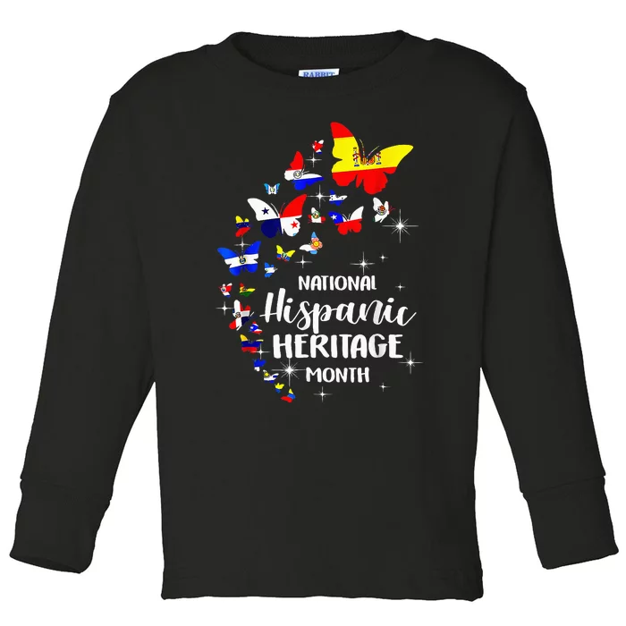 National Hispanic Heritage Month Butterfly Countries Flags Toddler Long Sleeve Shirt