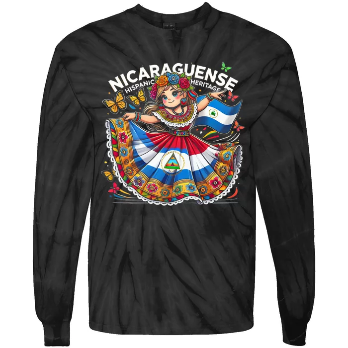 Nicaragua Hispanic Heritage Month Celebration Tie-Dye Long Sleeve Shirt