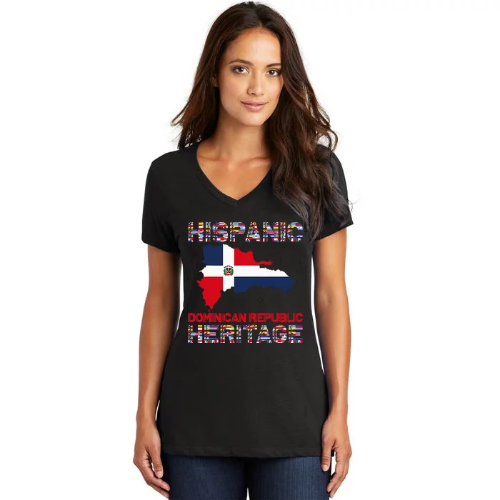 National Hispanic Heritage Month Dominican Republic Flag Women's V-Neck T-Shirt