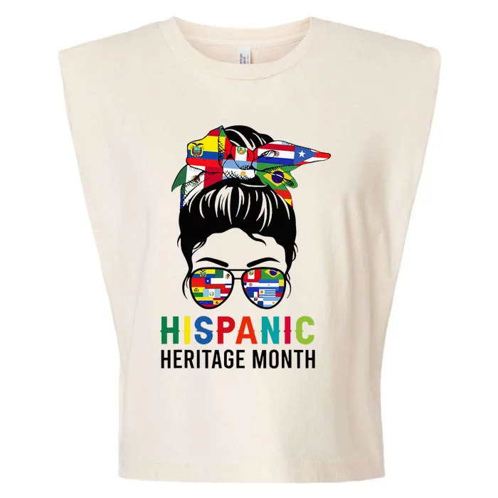 National Hispanic Heritage Month Messy Bun Latin Flags Garment-Dyed Women's Muscle Tee