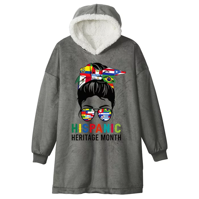 National Hispanic Heritage Month Messy Bun Latin Flags Hooded Wearable Blanket