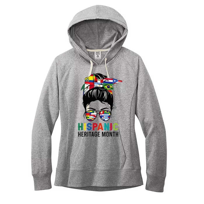 National Hispanic Heritage Month Messy Bun Latin Flags Women's Fleece Hoodie