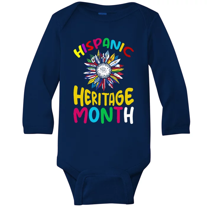 National Hispanic Heritage Month Sunflower All Countries Baby Long Sleeve Bodysuit