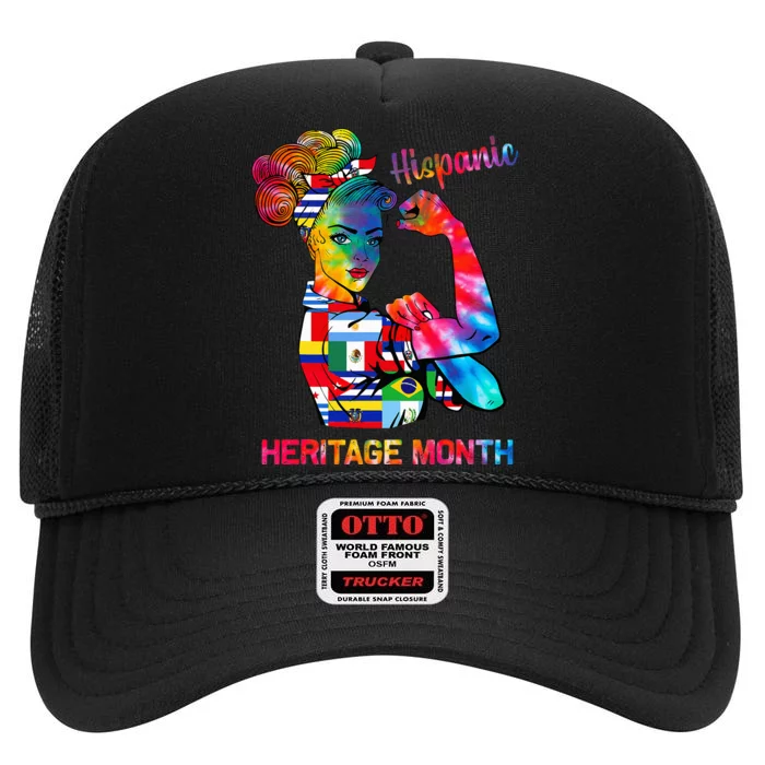 National Hispanic Heritage Month Hispanic All Flag High Crown Mesh Trucker Hat