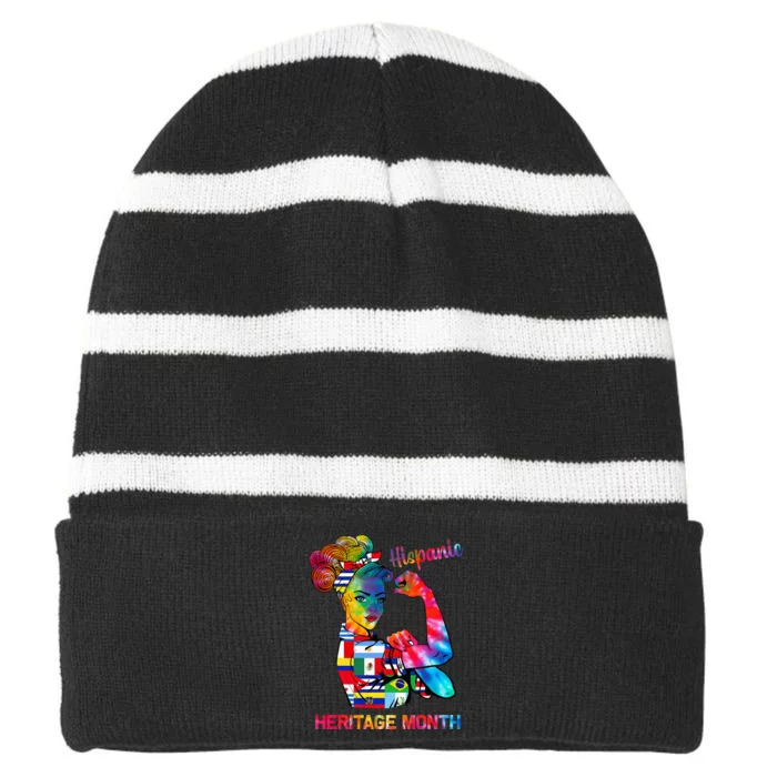 National Hispanic Heritage Month Hispanic All Flag Striped Beanie with Solid Band