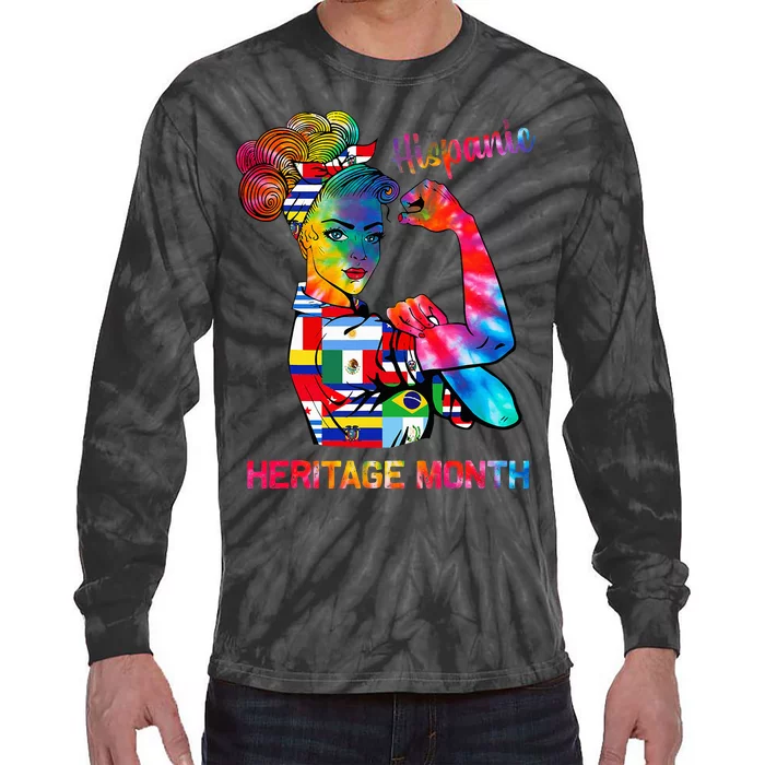 National Hispanic Heritage Month Hispanic All Flag Tie-Dye Long Sleeve Shirt