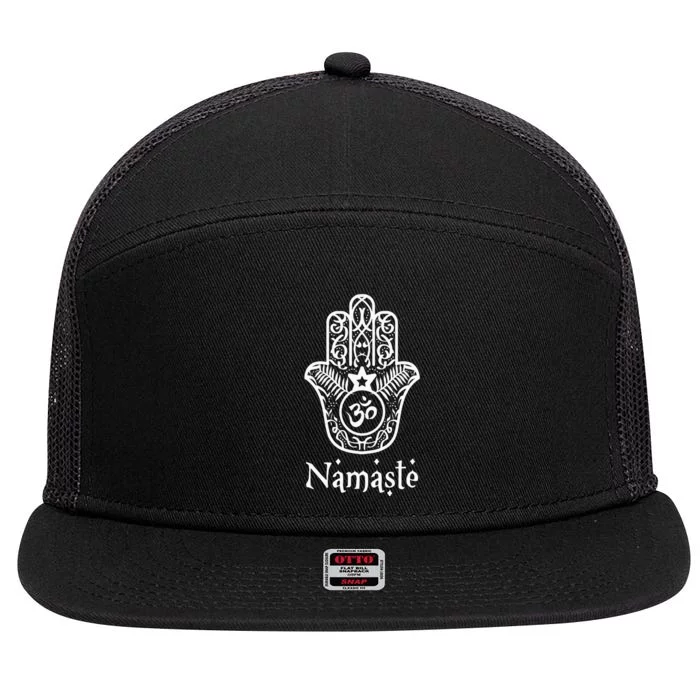 Namaste Hand Hamsa Yoga Hinduism Vedas Ohm 7 Panel Mesh Trucker Snapback Hat