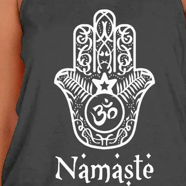 Namaste Hand Hamsa Yoga Hinduism Vedas Ohm Women's Knotted Racerback Tank