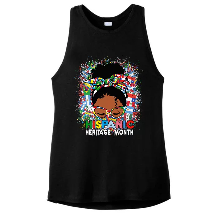 National Hispanic Heritage Month Latina melanin Messy Bun Ladies Tri-Blend Wicking Tank