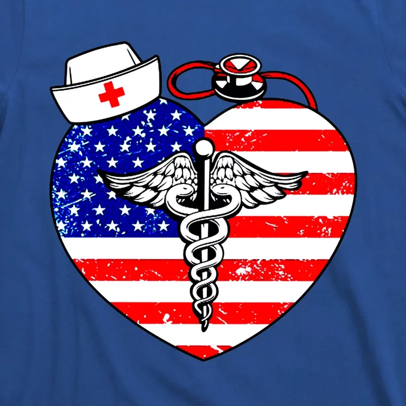 Nurses Heart In America Flag Cna Love Nurse Great Gift T-Shirt