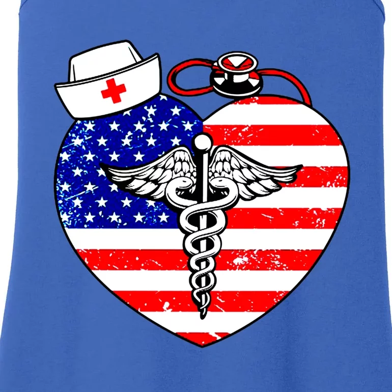 Nurses Heart In America Flag Cna Love Nurse Great Gift Ladies Essential Tank