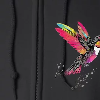 Neon Hummingbird In Flight Full Zip Hoodie