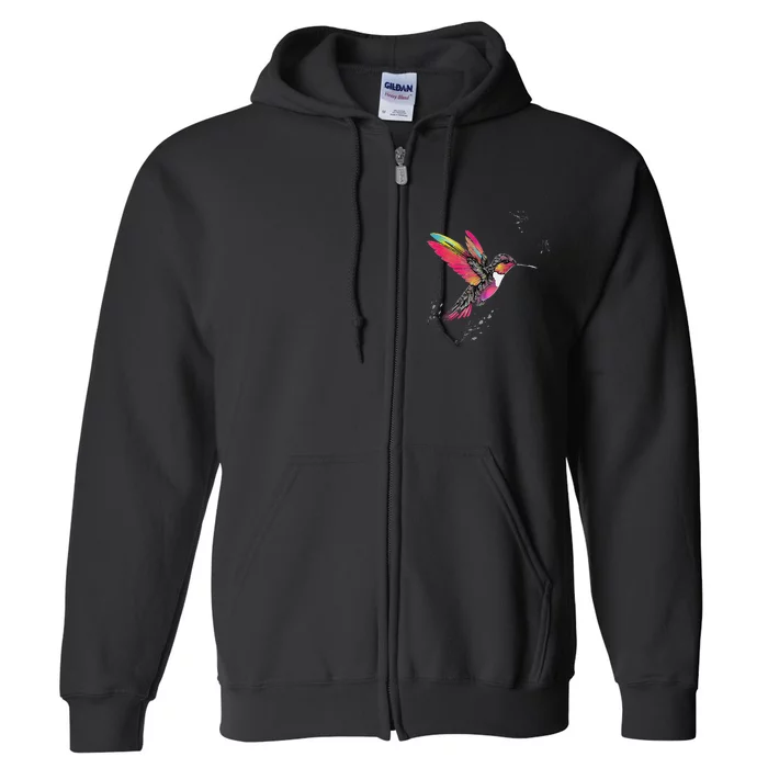 Neon Hummingbird In Flight Full Zip Hoodie