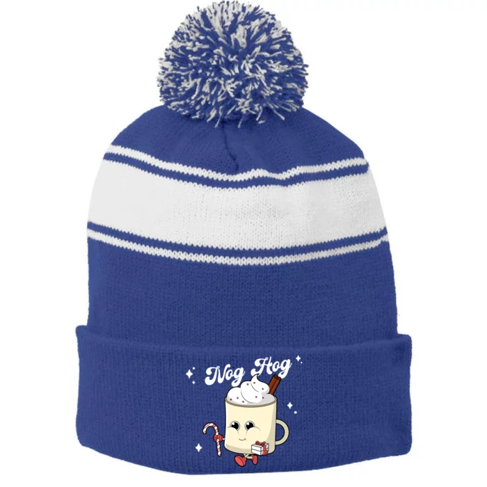 Nog Hog Kawaii Groovy Christmas Eggnog Made Me Retro Egg Nog Great Gift Stripe Pom Pom Beanie