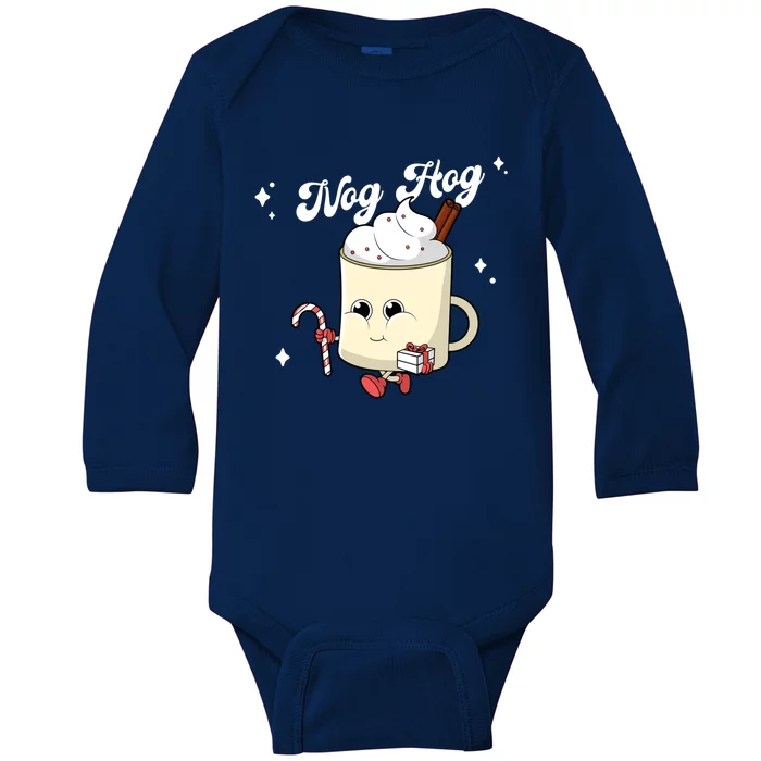 Nog Hog Kawaii Groovy Christmas Eggnog Made Me Retro Egg Nog Great Gift Baby Long Sleeve Bodysuit