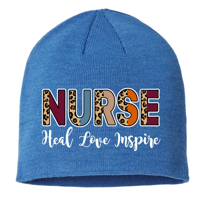 Nurse Heal Love Inspire Nursing Medical Rn Cheetah Nurses Cool Gift 8 1/2in Sustainable Knit Beanie