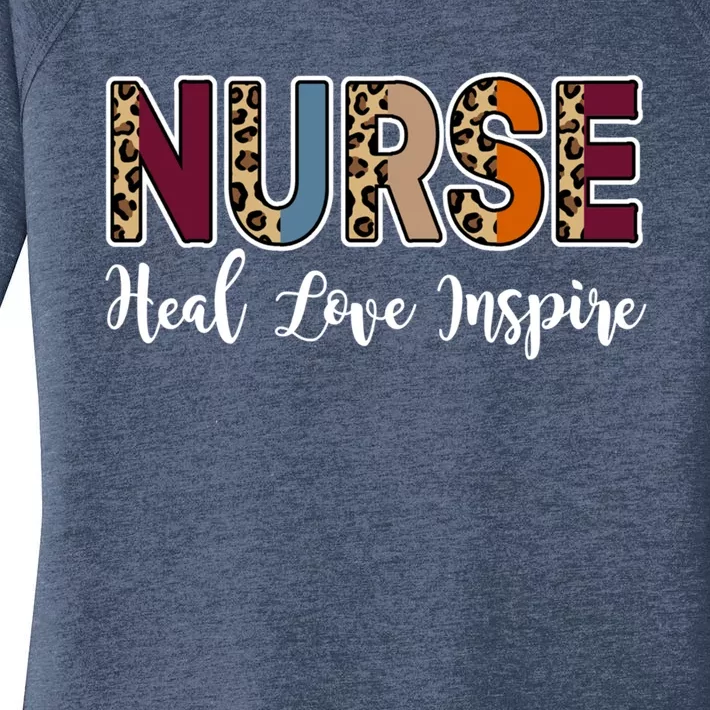 Nurse Heal Love Inspire Nursing Medical Rn Cheetah Nurses Cool Gift Women's Perfect Tri Tunic Long Sleeve Shirt