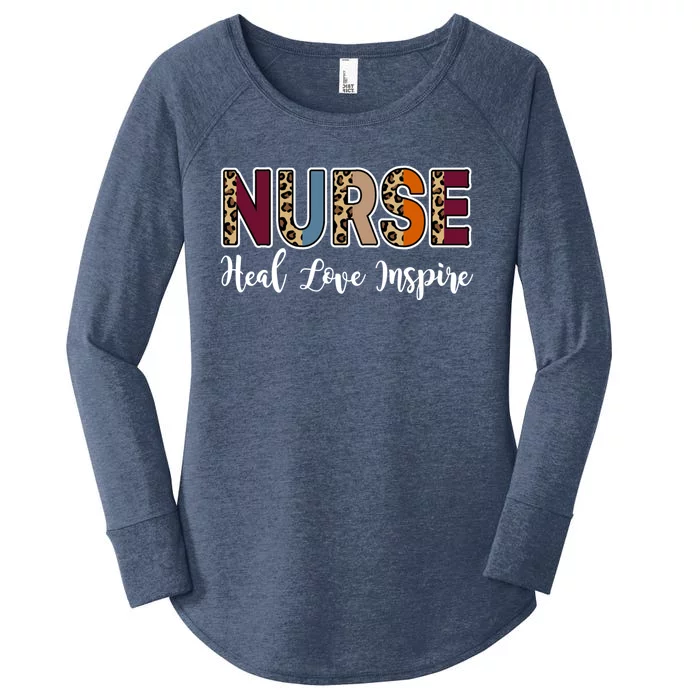 Nurse Heal Love Inspire Nursing Medical Rn Cheetah Nurses Cool Gift Women's Perfect Tri Tunic Long Sleeve Shirt