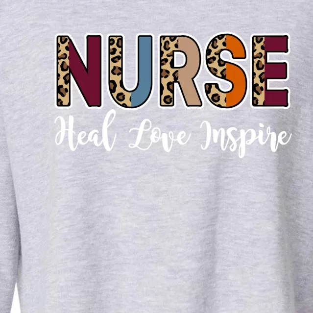 Nurse Heal Love Inspire Nursing Medical Rn Cheetah Nurses Cool Gift Cropped Pullover Crew