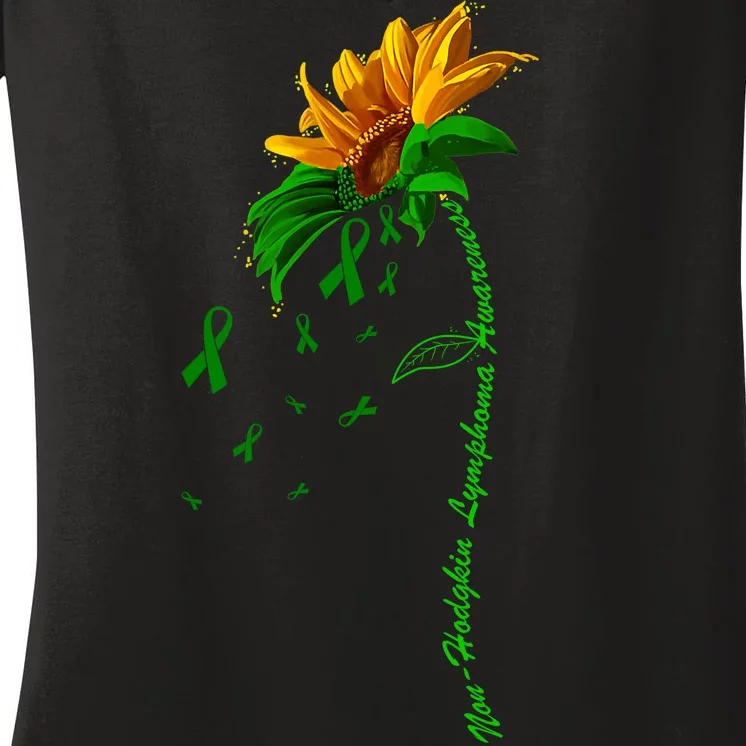 Non Hodgkin's Lymphoma Awareness Sunflower Women's V-Neck T-Shirt