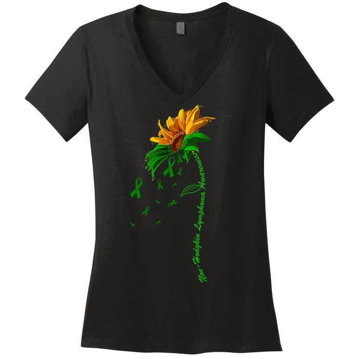 Non Hodgkin's Lymphoma Awareness Sunflower Women's V-Neck T-Shirt