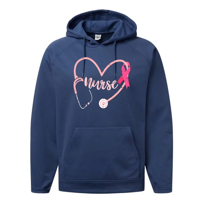 Nurse Heart Love Pink Ribbon Cute Breast Cancer Awareness Gift Performance Fleece Hoodie