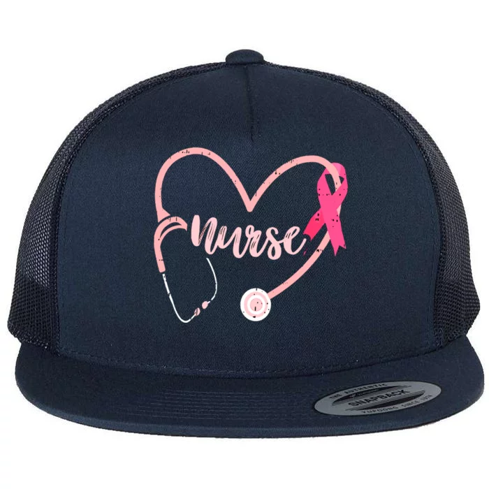 Nurse Heart Love Pink Ribbon Cute Breast Cancer Awareness Gift Flat Bill Trucker Hat