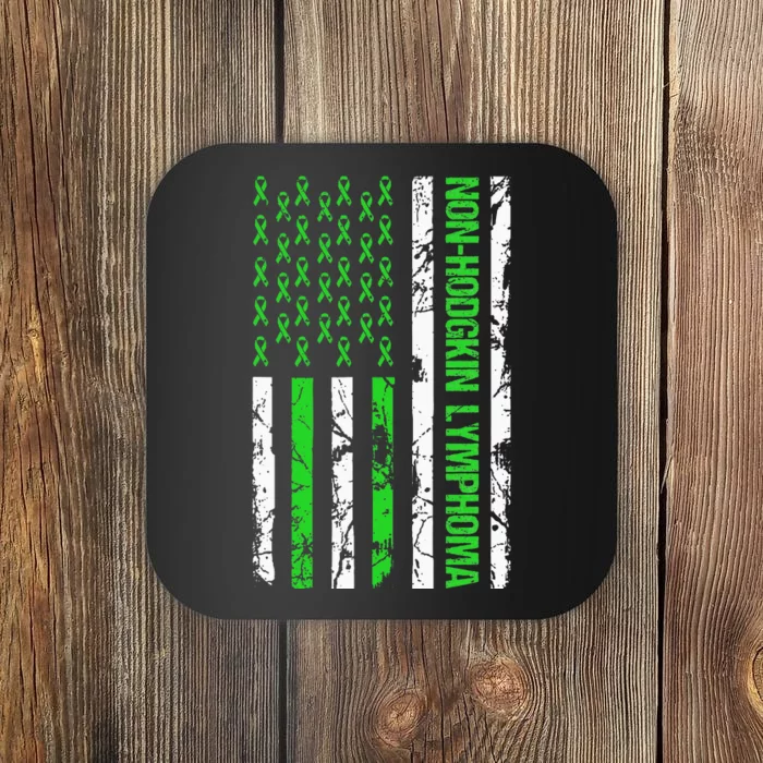 Non Hodgkin Lymphoma Flag Lime Green Ribbon Awareness Coaster