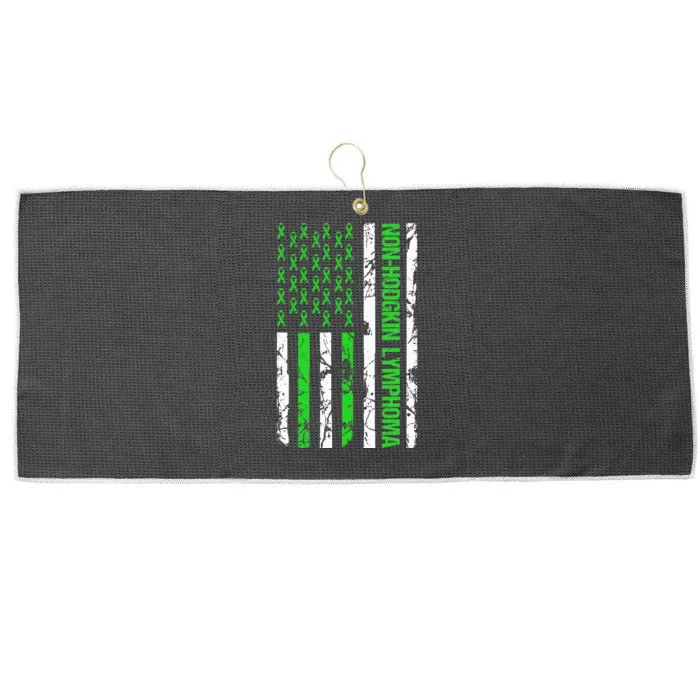 Non Hodgkin Lymphoma Flag Lime Green Ribbon Awareness Large Microfiber Waffle Golf Towel