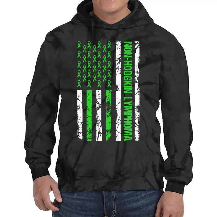 Non Hodgkin Lymphoma Flag Lime Green Ribbon Awareness Tie Dye Hoodie