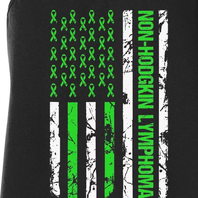 Non Hodgkin Lymphoma Flag Lime Green Ribbon Awareness Women's Racerback Tank