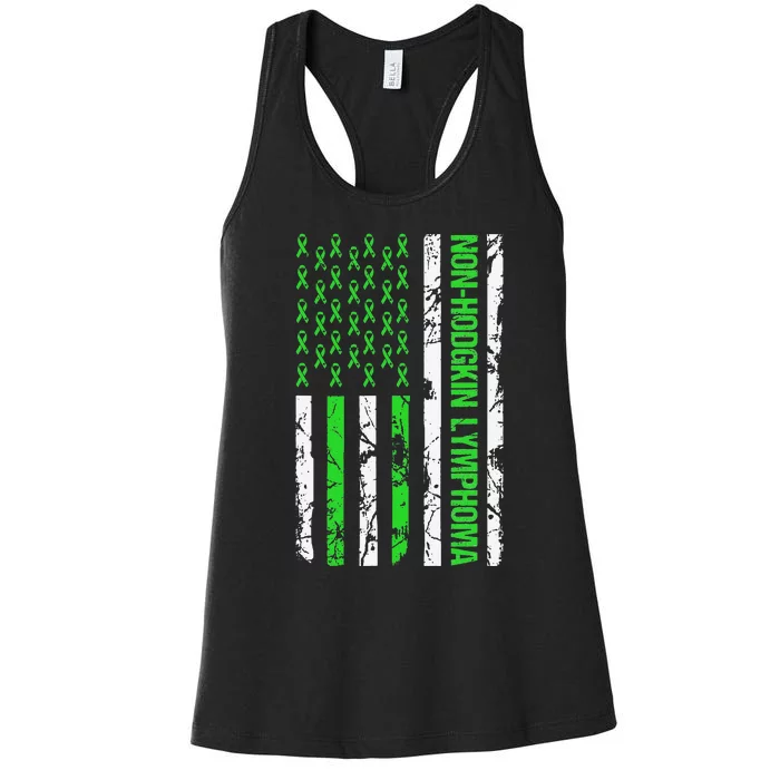 Non Hodgkin Lymphoma Flag Lime Green Ribbon Awareness Women's Racerback Tank