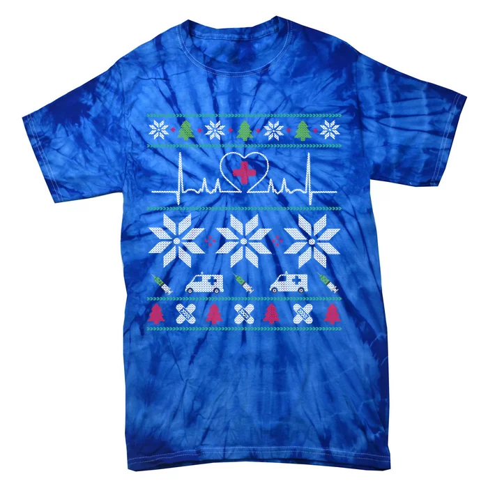 Nurse Heartbeat Meaningful Giftugly Christmas Design Nurse Gift Tie-Dye T-Shirt