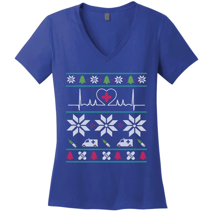 Nurse Heartbeat Meaningful Giftugly Christmas Design Nurse Gift Women's V-Neck T-Shirt