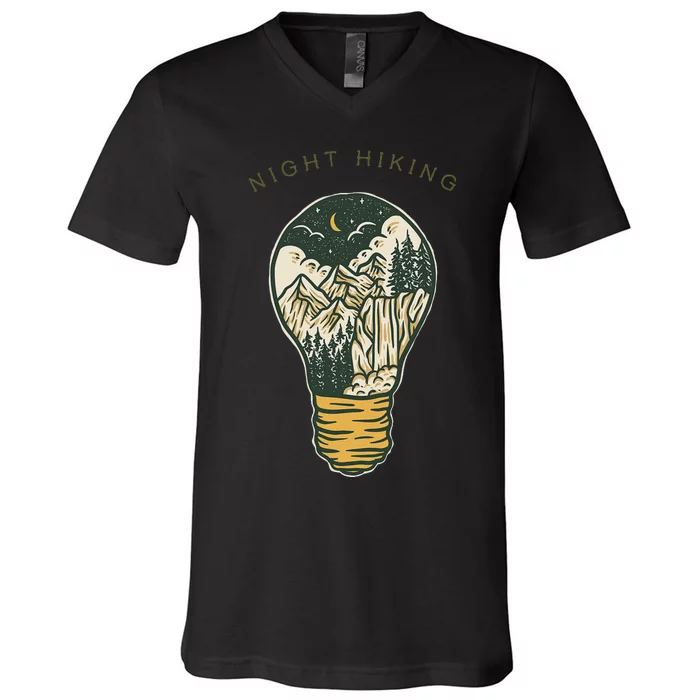 Night Hiking Mountain And Night Sky Graphic Design V-Neck T-Shirt