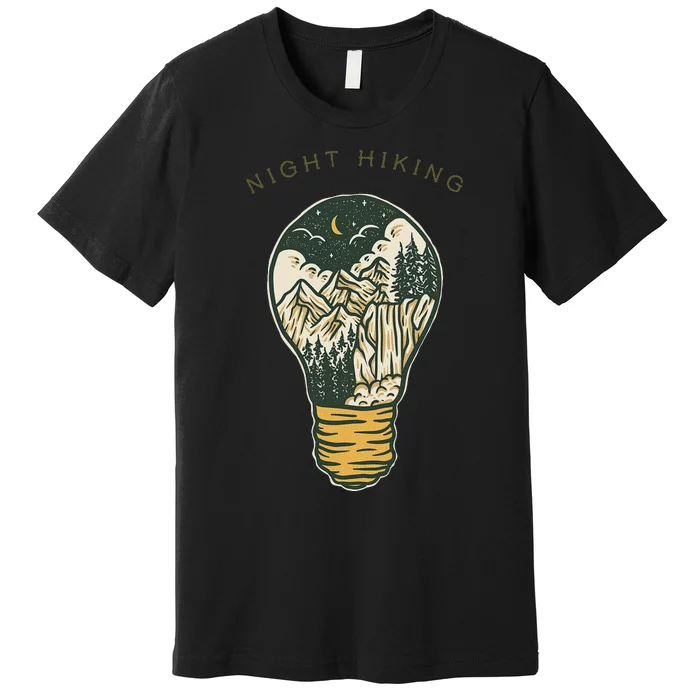 Night Hiking Mountain And Night Sky Graphic Design Premium T-Shirt