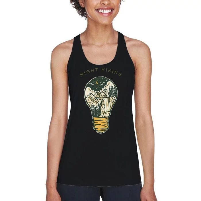 Night Hiking Mountain And Night Sky Graphic Design Women's Racerback Tank