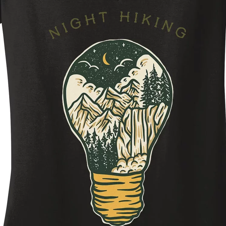 Night Hiking Mountain And Night Sky Graphic Design Women's V-Neck T-Shirt