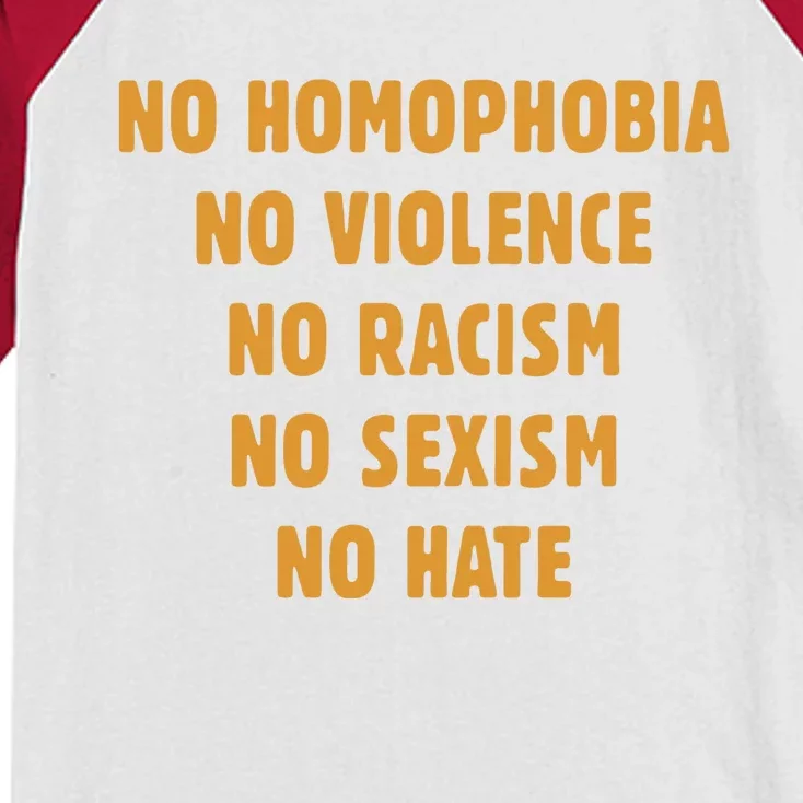 No Homophobia No Violence No Racism No Sexism No Hate Kids Colorblock Raglan Jersey