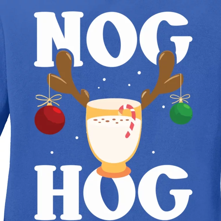 Nog Hog National Eggnog Day Egg Nog Christmas Holiday Gift Ladies Long Sleeve Shirt