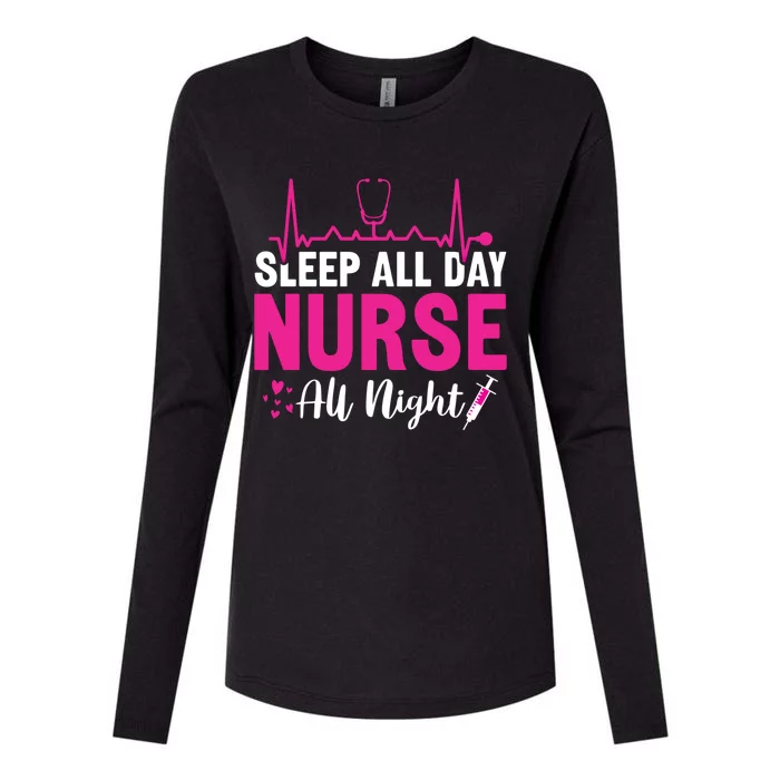 Nurse Hospital Nursing Sleep All Day Nurse All Night Gift Womens Cotton Relaxed Long Sleeve T-Shirt