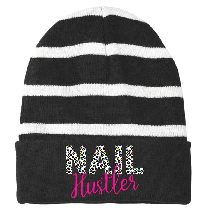 Nail Hustler Nail Tech Techniques Nail Boss Nail Polish Art Striped Beanie with Solid Band